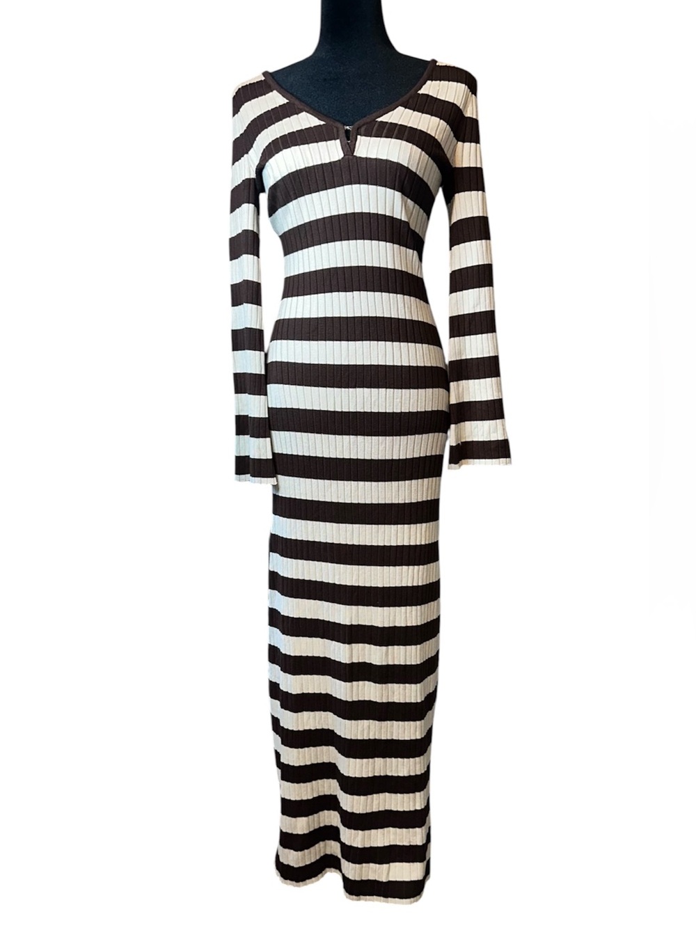 Striped Long Sleeve Ribbed Maxi Dress